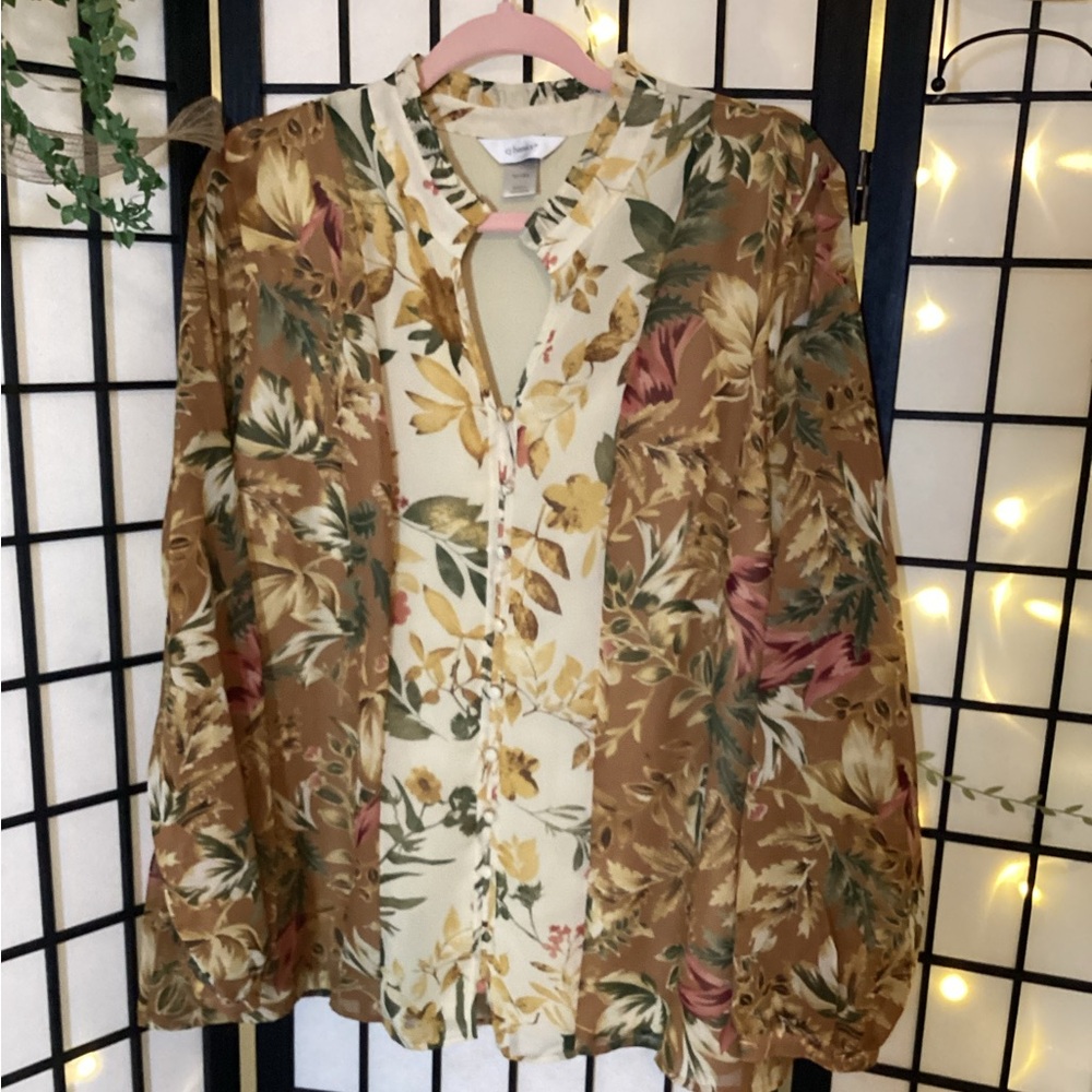 Floral Button-Front Blouse - Neutral Floral